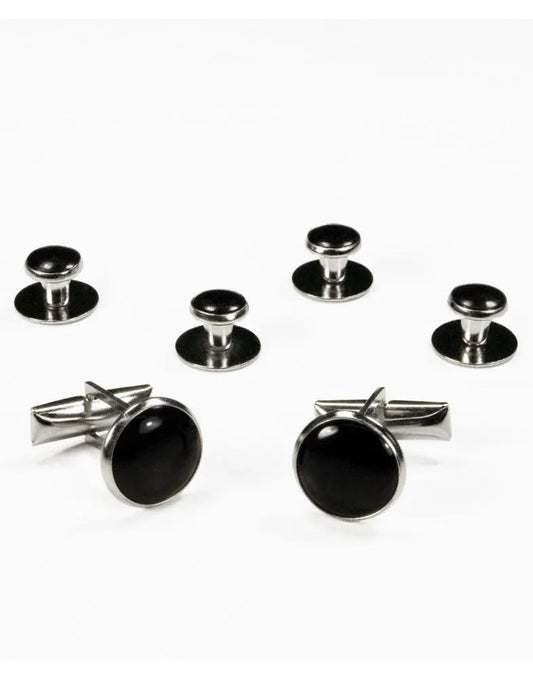 Basic Black with Silver Trim Studs and Cufflinks Set by Tux-USA