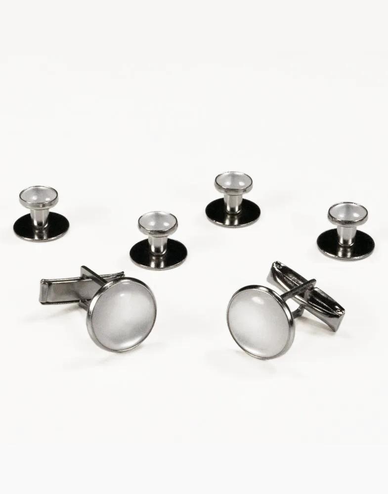 Basic Black with Silver Trim Studs and Cufflinks Set by Tux-USA