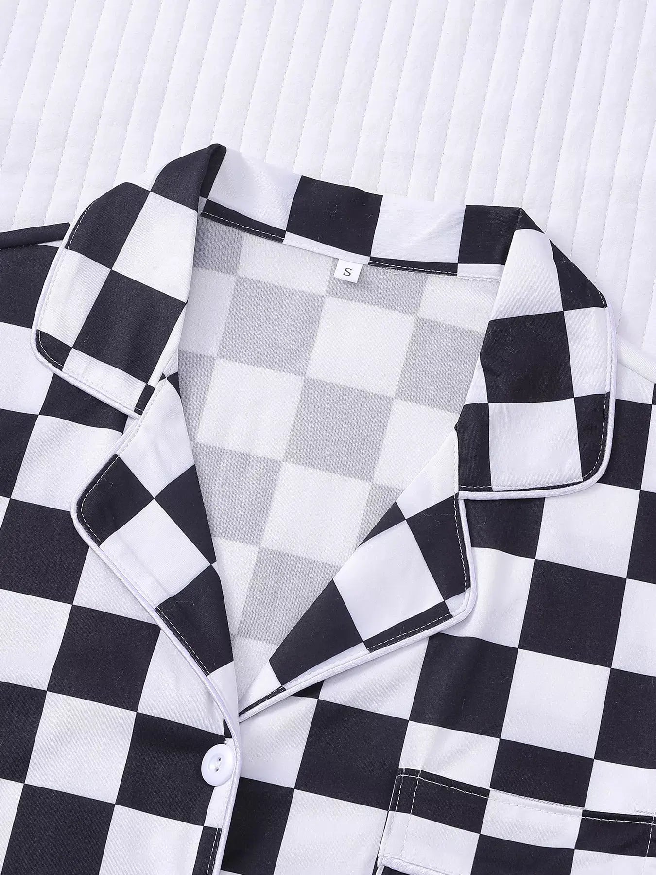 Checkered Print Button Up Top and Shorts Lounge Set by Partner Label