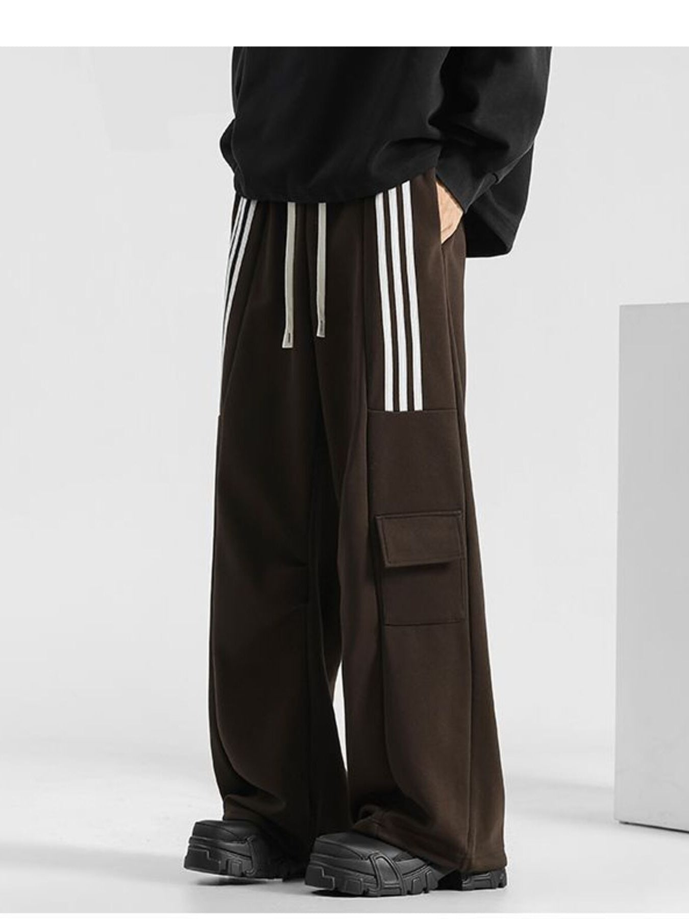 Men's Plus Size Striped Loose-Fit Casual Pants by Partner Label