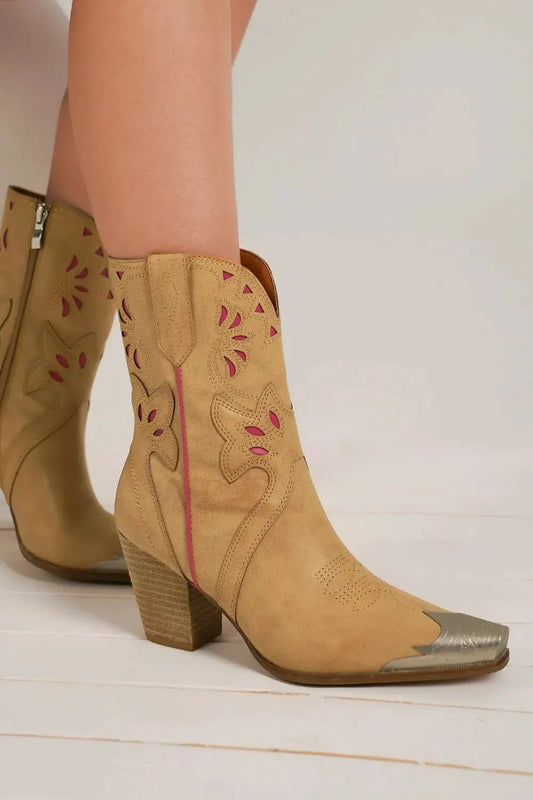 Beast Fashion Cut-Out Floral Embroidery Boots by Beast Fashion