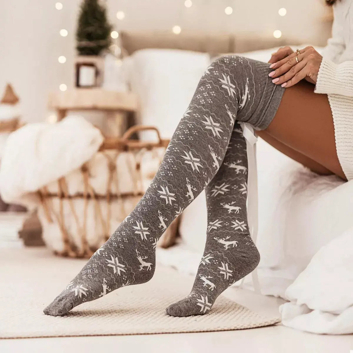 Christmas Bow Knee-High Socks by Partner Label