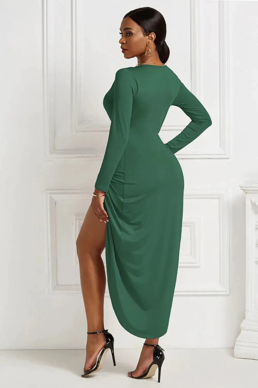 High-low Ruched Surplice Long Sleeve Dress by Partner Label