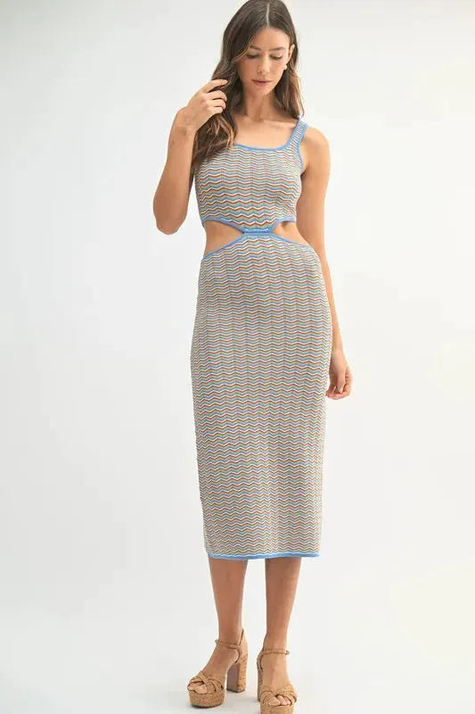 MABLE Multi Color Chevron Knit Bodycon Midi Dress by MABLE