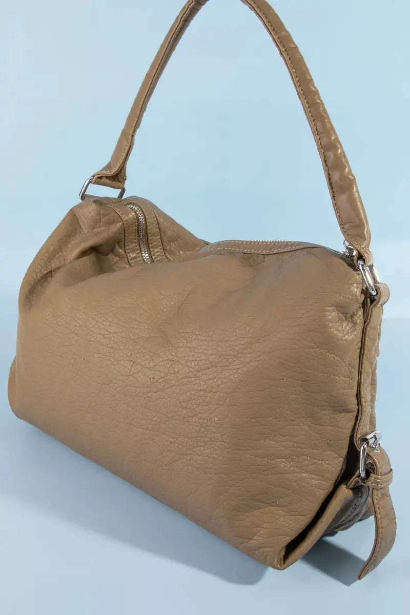 Fame Buckle Strap Detail Leather Handbag by Partner Label