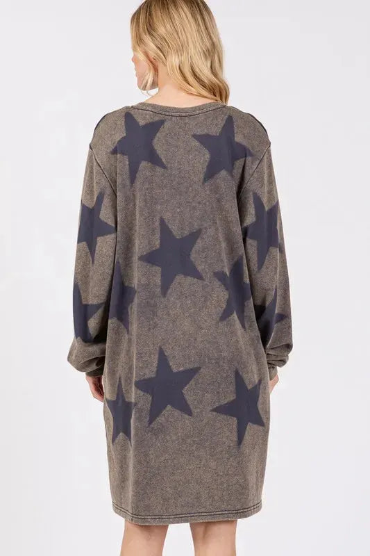 SAGE + FIG Washed Star Print Round Neck Dress by Partner Label