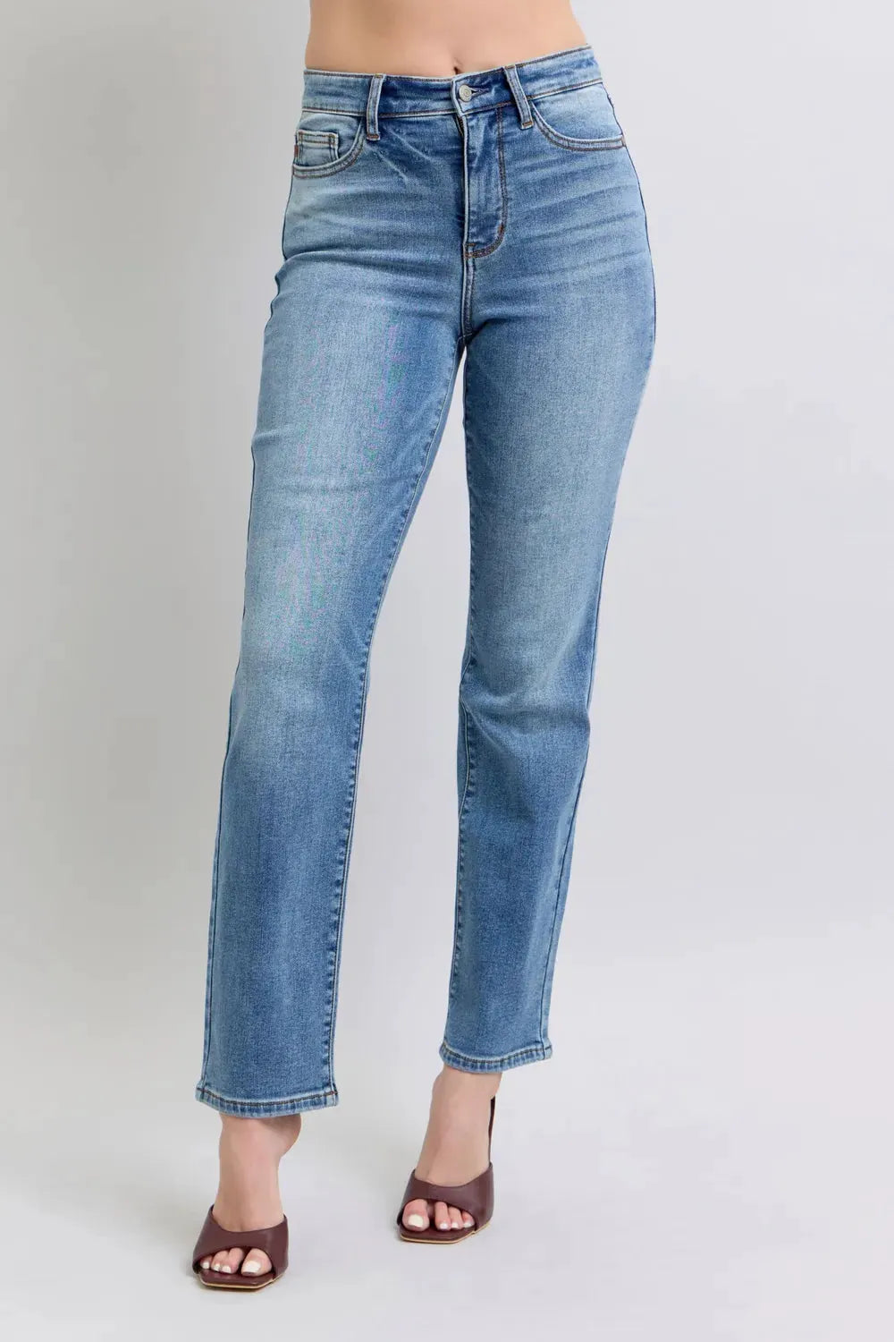 Judy Blue Full Size Run Vintage Wash Thermal Straight Jeans by Judy Blue