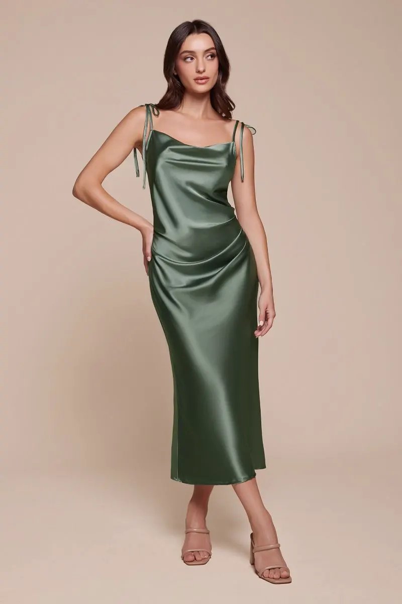 Slim Fit Satin Midi Dress by Tux-USA