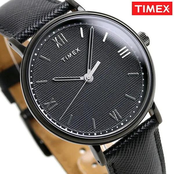 Timex Men's Black Leather Watch, Black Dial | Tw2t34900 by TIMEX