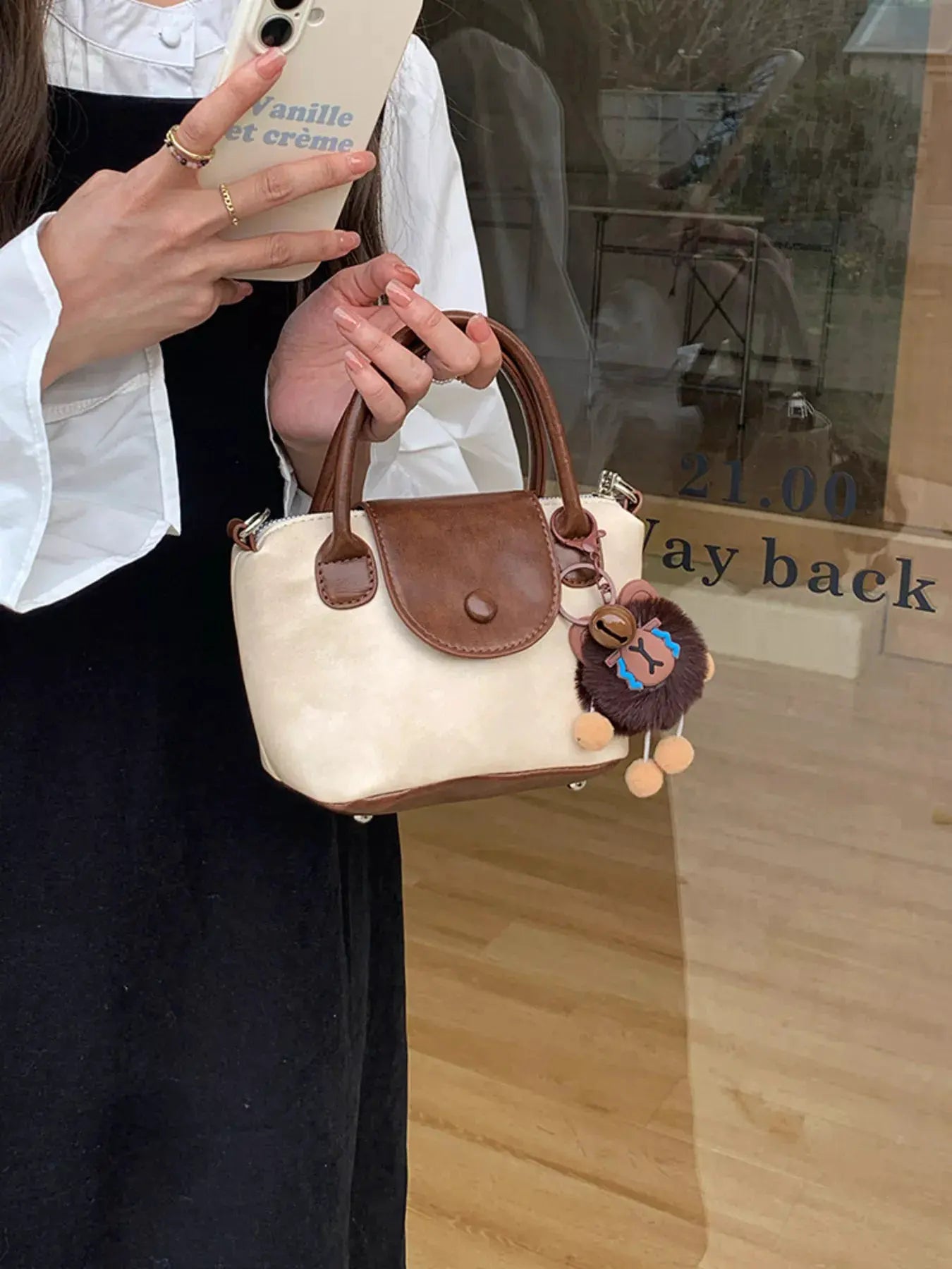 Two-Tone Flap Decor Crossbody Bag with Charm by Partner Label