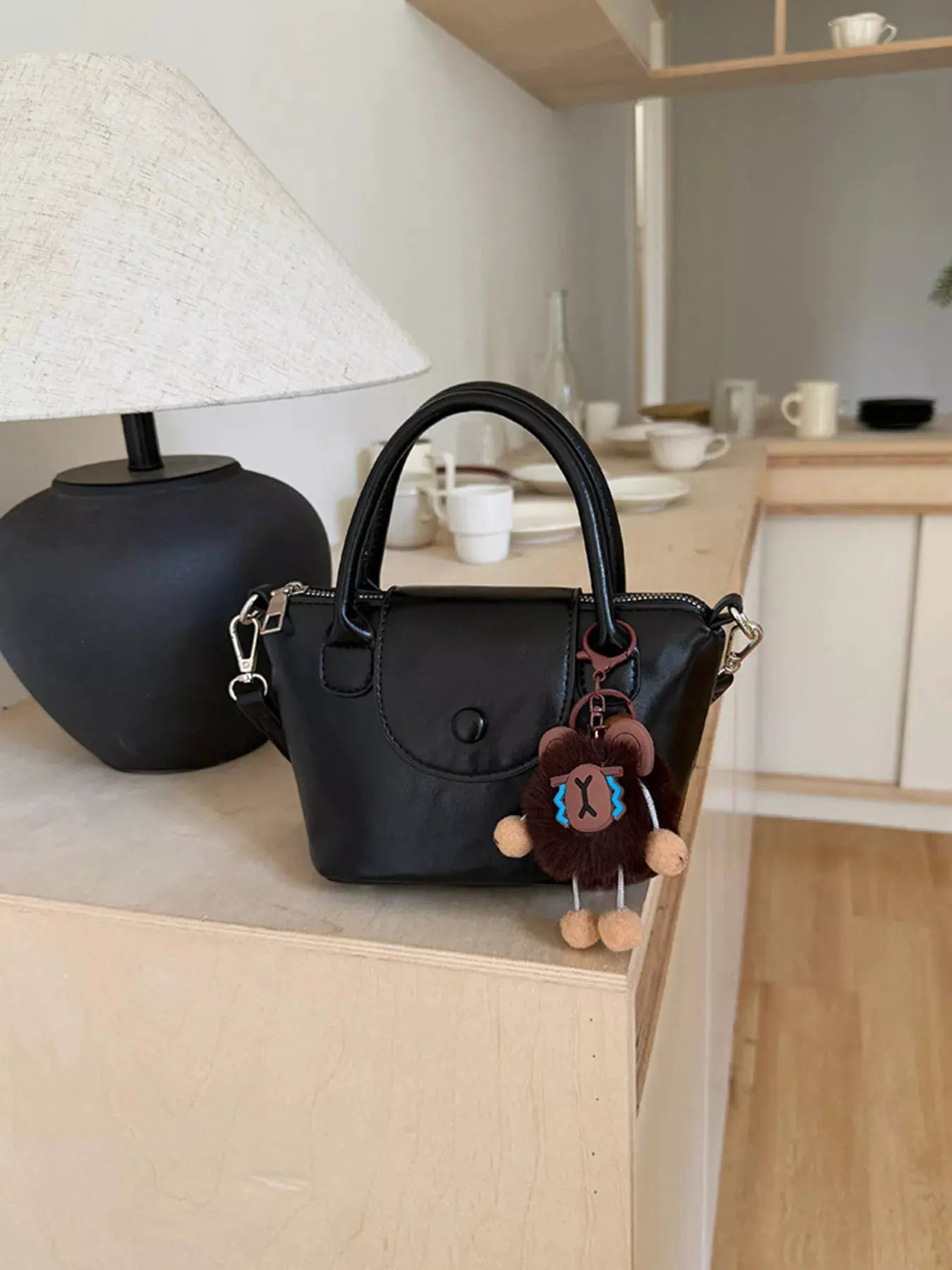 Two-Tone Flap Decor Crossbody Bag with Charm by Partner Label