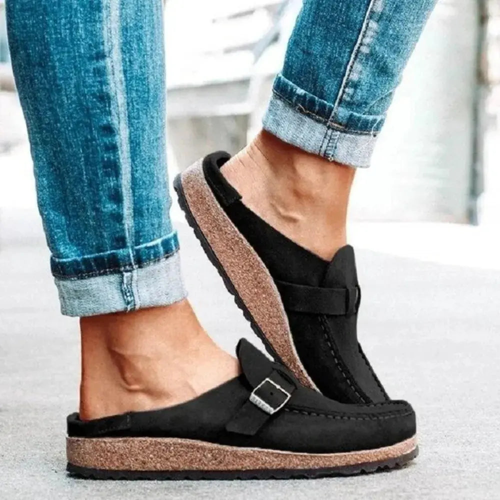 Round Toe Low Heel Buckle Loafers by Partner Label