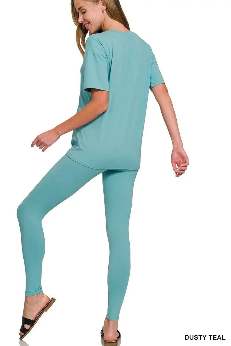 Zenana Brushed Dty Microfiber Short Sleeve Top and Pants Loungewear Set by Zenana