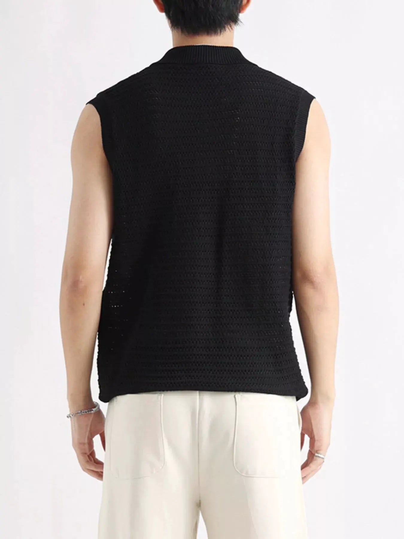 Men's Plus Size Breathable Knit Polo Collar Tank by Trendsi