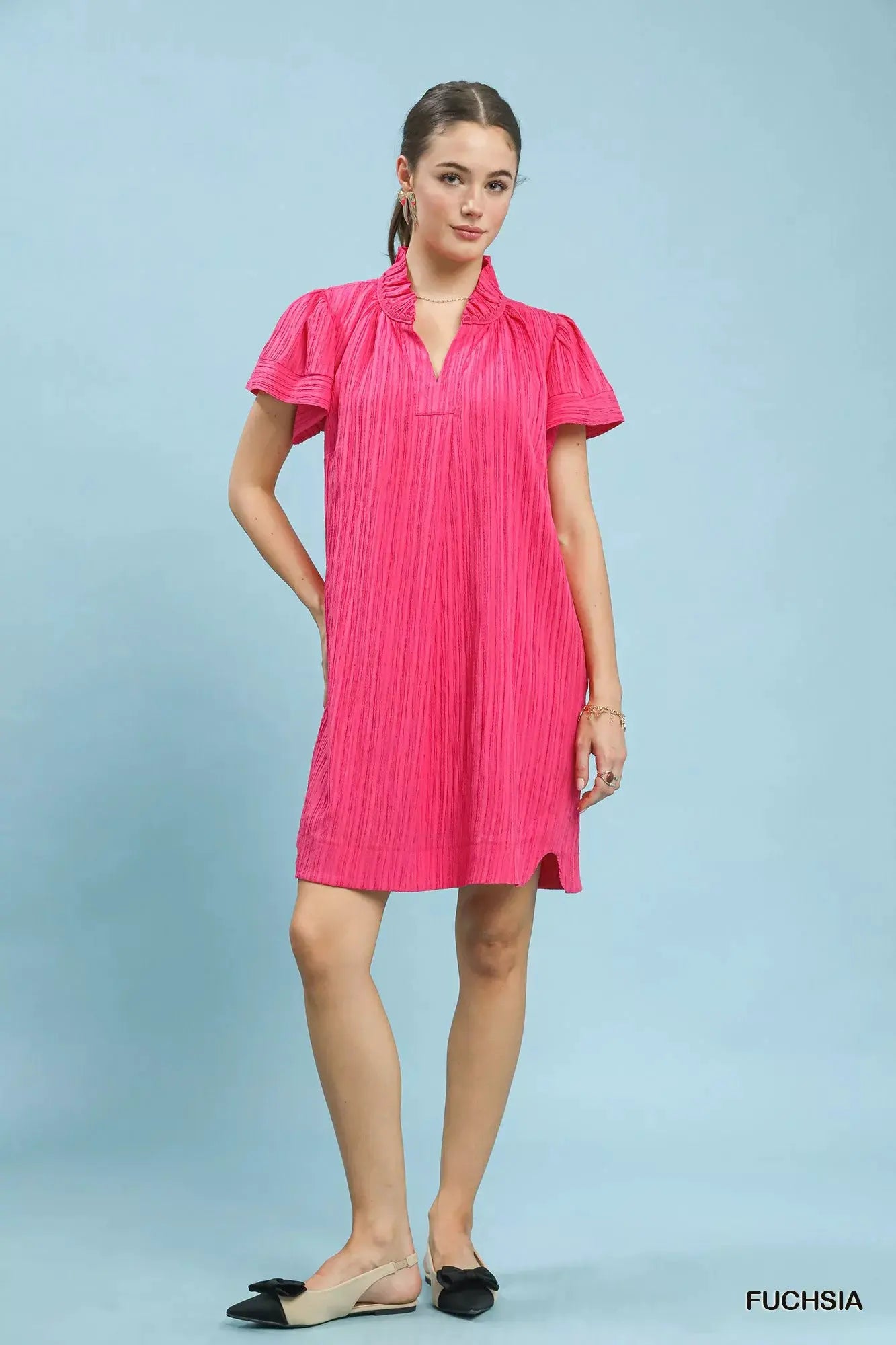 Umgee Flutter Sleeve V-Neck Shift Dress by Umgee