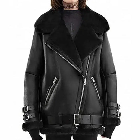 Women’s Black B3 RAF Shearling Aviator Bomber Jacket-0