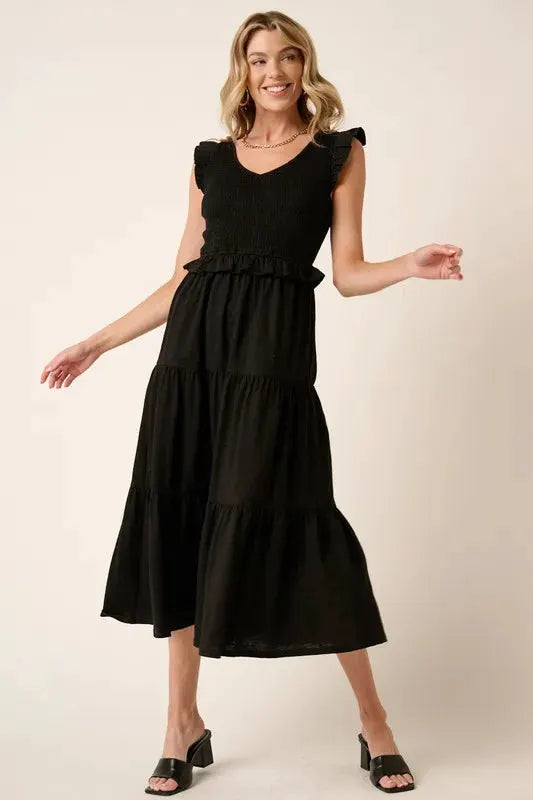 Mittoshop Smocked Ruffled Tiered Midi Dress by Mittoshop