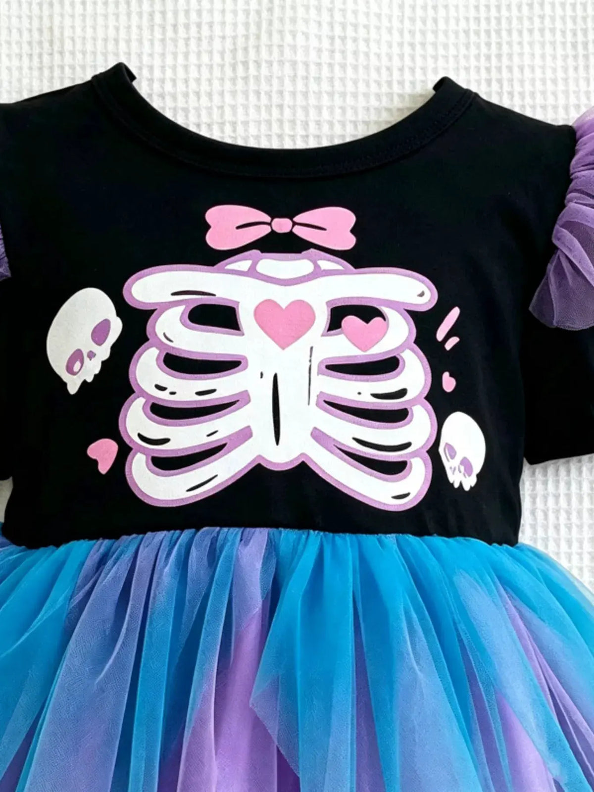 Children's Halloween Skeleton Graphic Tulle Tutu Dress by Trendsi
