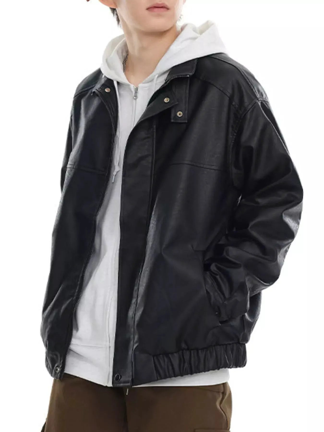 Men's Plus Size Zip Up Leather Bomber Jacket by Partner Label