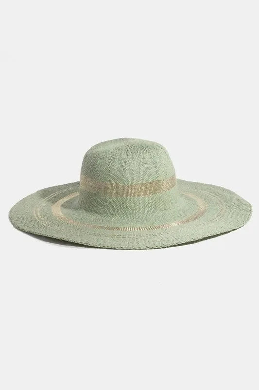 Fame Metallic Accent Trim Floppy Sun Hat by Fame