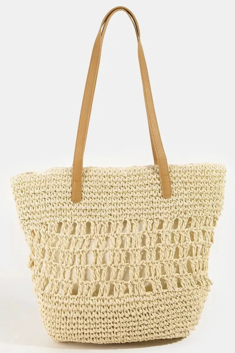 Fame Intricate Straw Braided Large Tote Bag by Partner Label