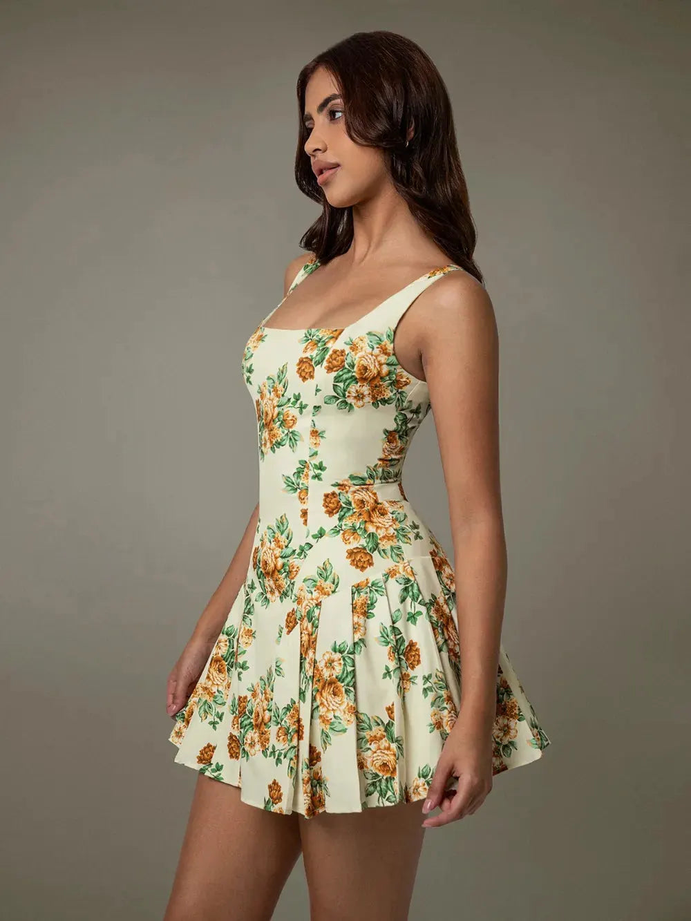 Floral Sleeveless Mini Pleated Dress by Partner Label