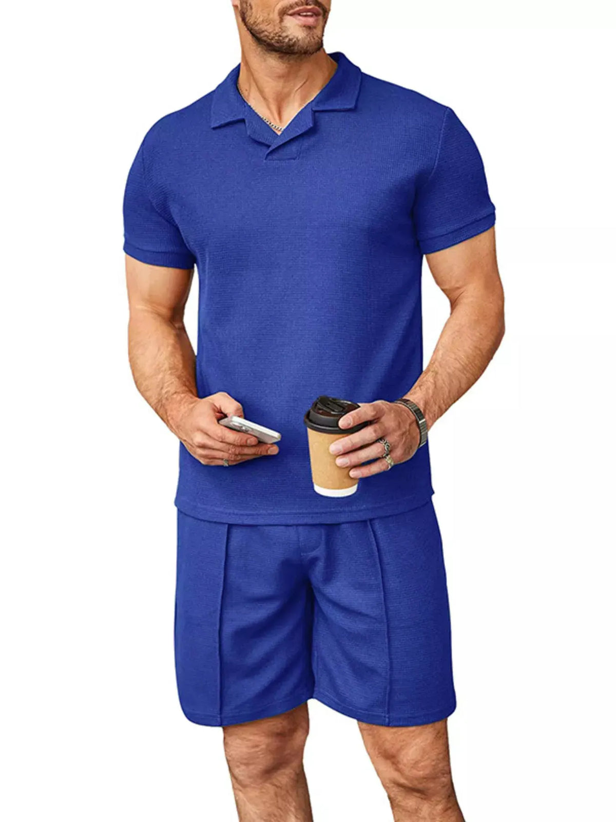 Men's Full Size Casual Short Sleeve Polo and Shorts Set Plus Size by Trendsi