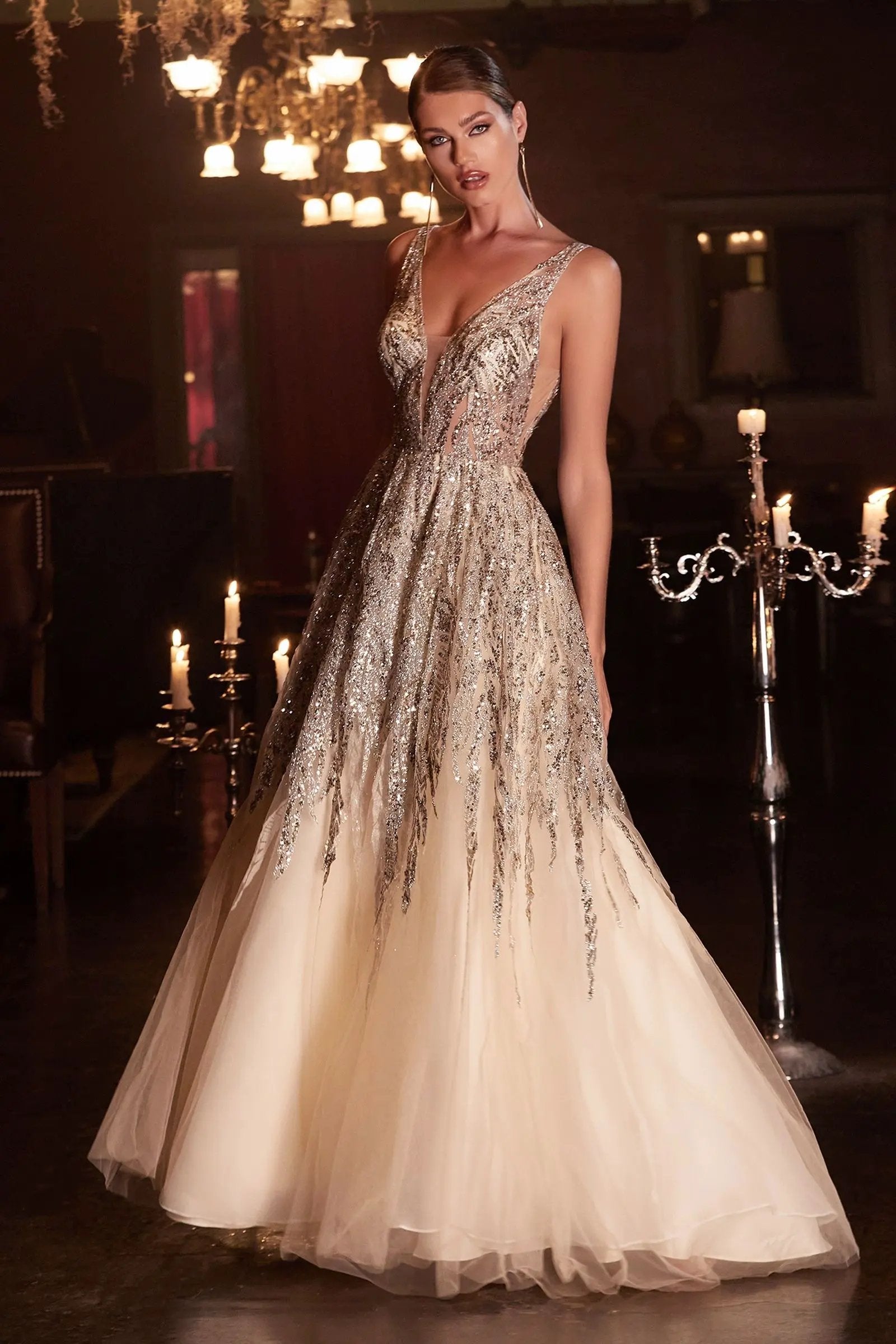 Beaded Shimmer Ball Gown by Tux-USA