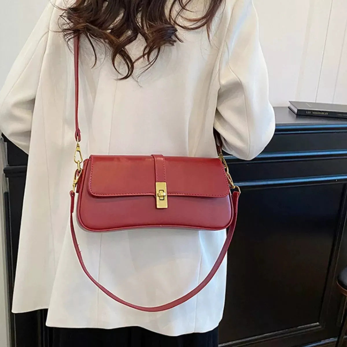 Rectangular Crossbody Bag with Golden Buckle by Partner Label