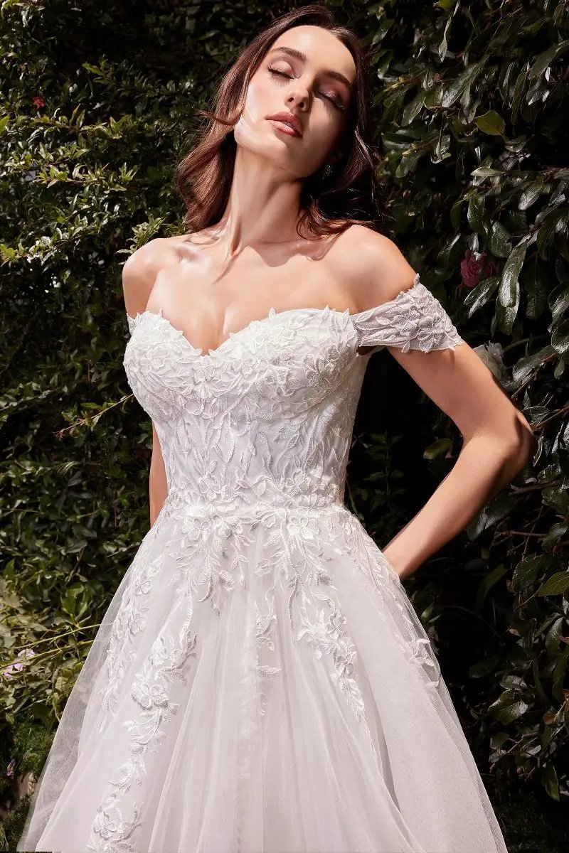 Off The Shoulder A-Line Lace & Tulle Wedding Dress by Tux-USA