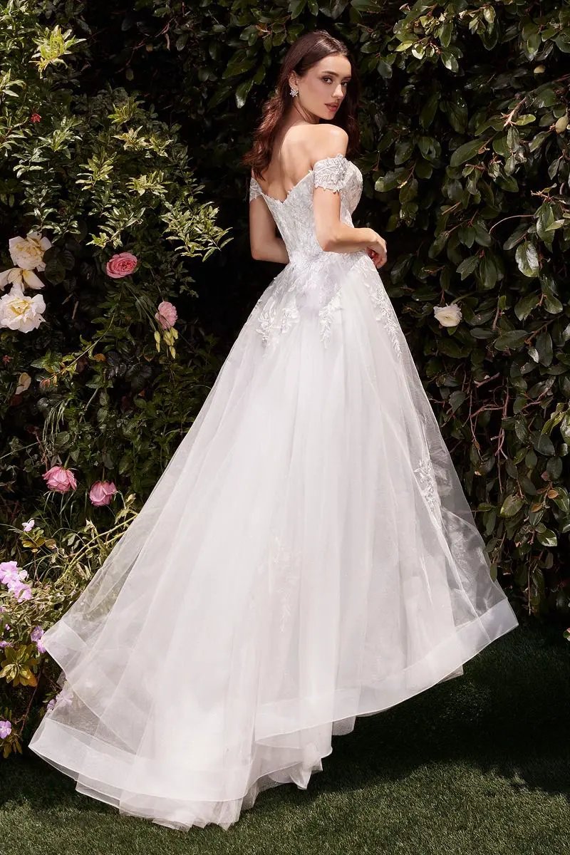 Off The Shoulder A-Line Lace & Tulle Wedding Dress by Tux-USA