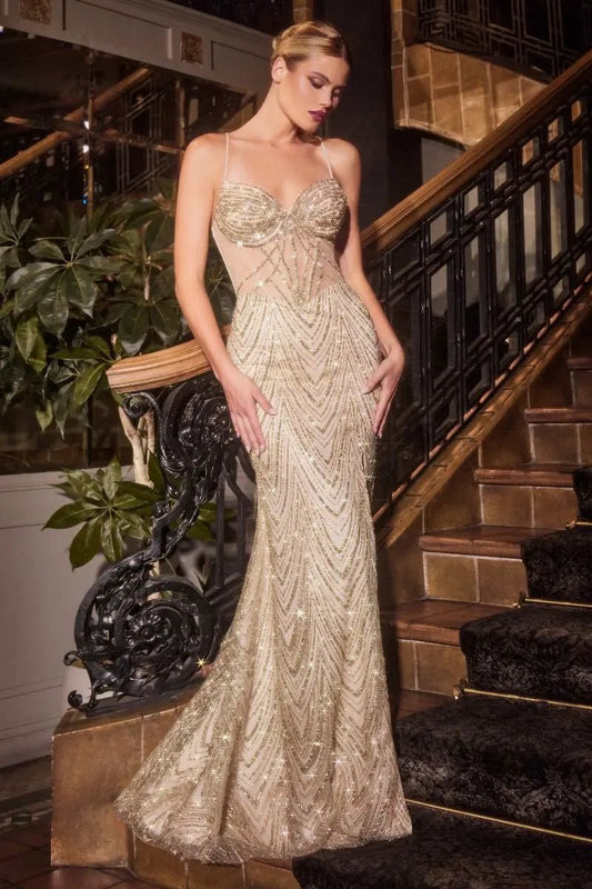 Fitted Glitter Printed Gown by Tux-USA