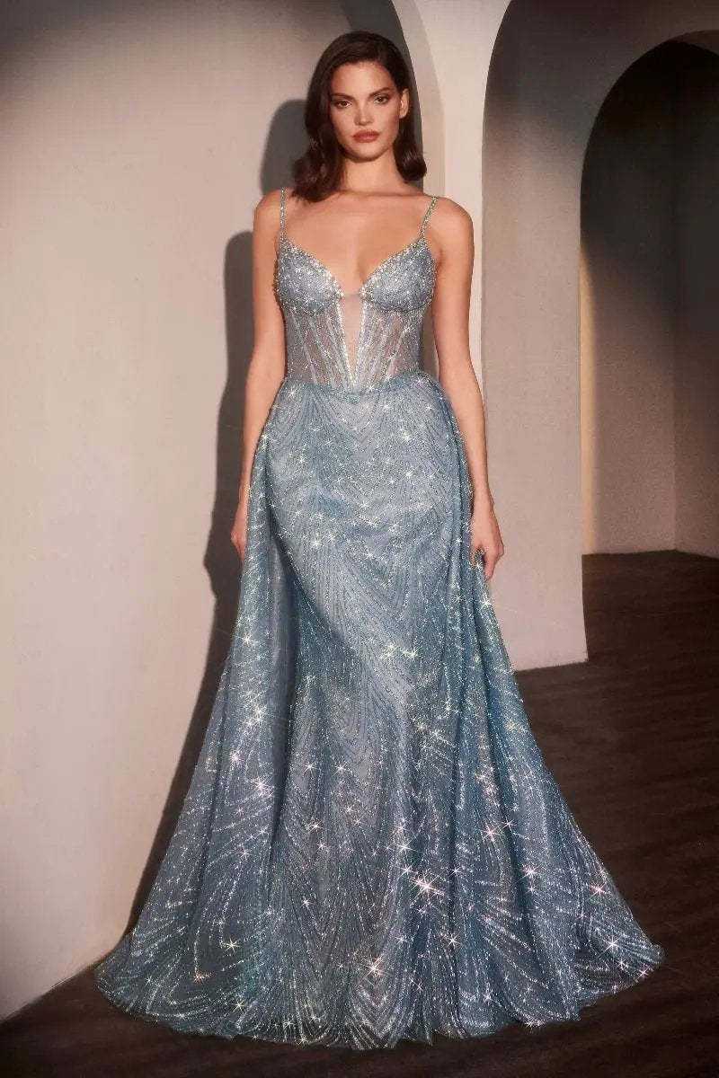 Glitter Printed Fitted Dress With Overskirt by Tux-USA