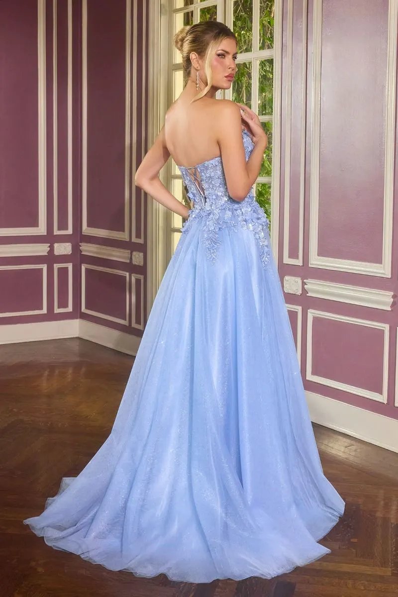 Floral Appliqué Scoop Neck Ball Gown with Shimmer Tulle Skirt by Partner Label