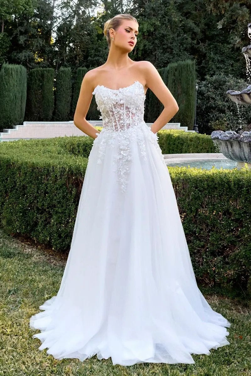A-Line Gown a Strapless Sweetheart Neckline 3D Floral Appliqué Across the Bodice by Tux-USA