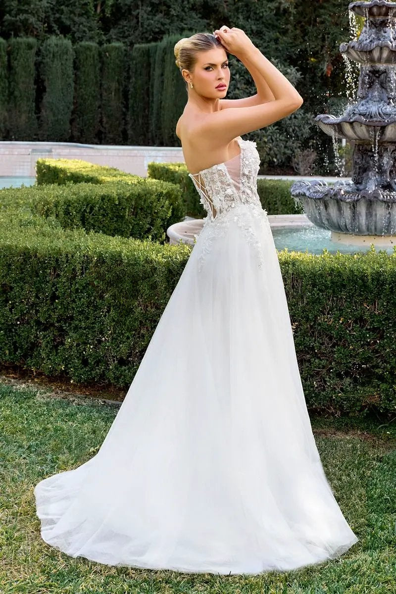 A-Line Gown a Strapless Sweetheart Neckline 3D Floral Appliqué Across the Bodice by Tux-USA