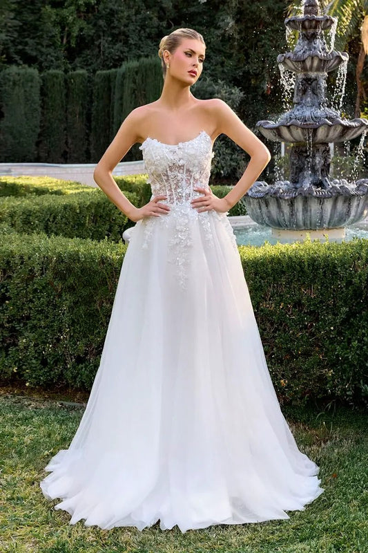 A-Line Gown a Strapless Sweetheart Neckline 3D Floral Appliqué Across the Bodice by Tux-USA