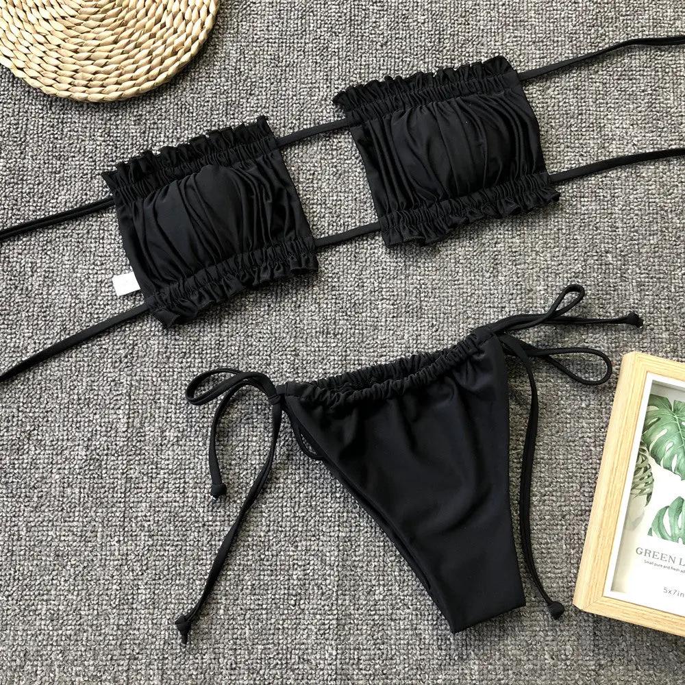 Frill Trim Ruched Bikini Set by Partner Label