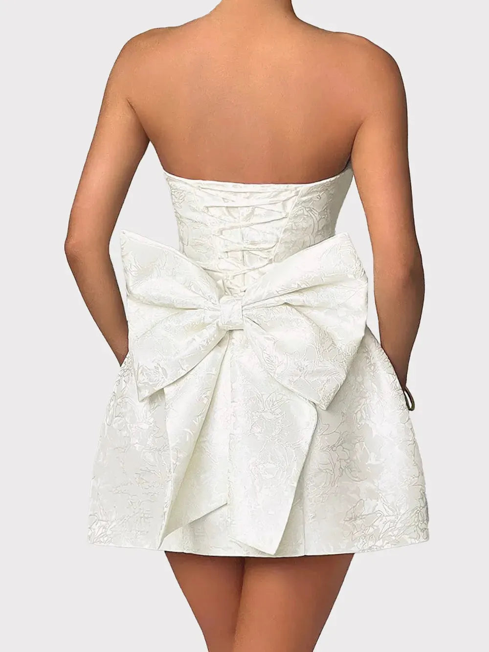 Lace-Up Sleeveless Satin Mini Dress with Bow by Partner Label