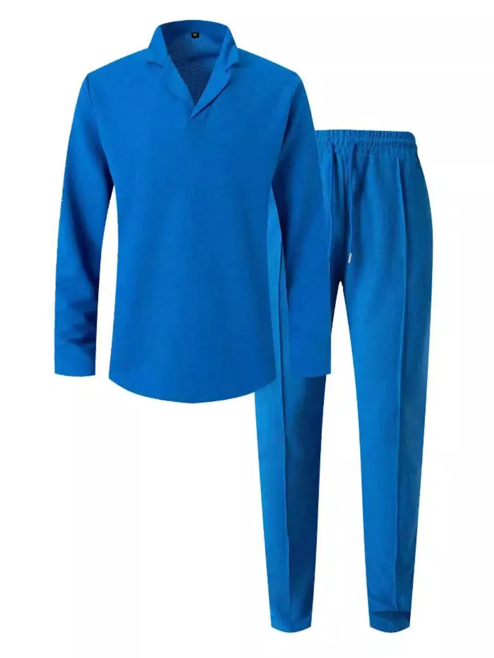 Men's Full Size Waffle-Knit Long Sleeve Top and Pants Set Plus Size by Trendsi
