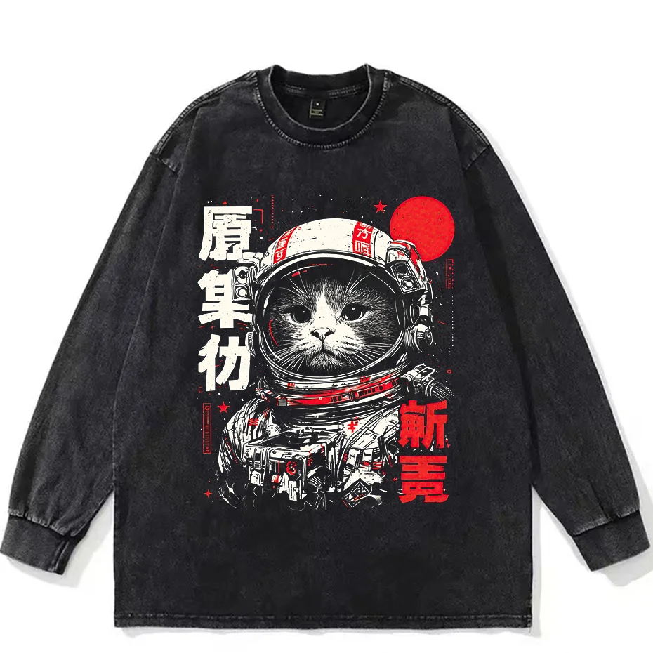 Space Cat Kawaii Graphic T Shirt Oversized Cotton Unisex-1