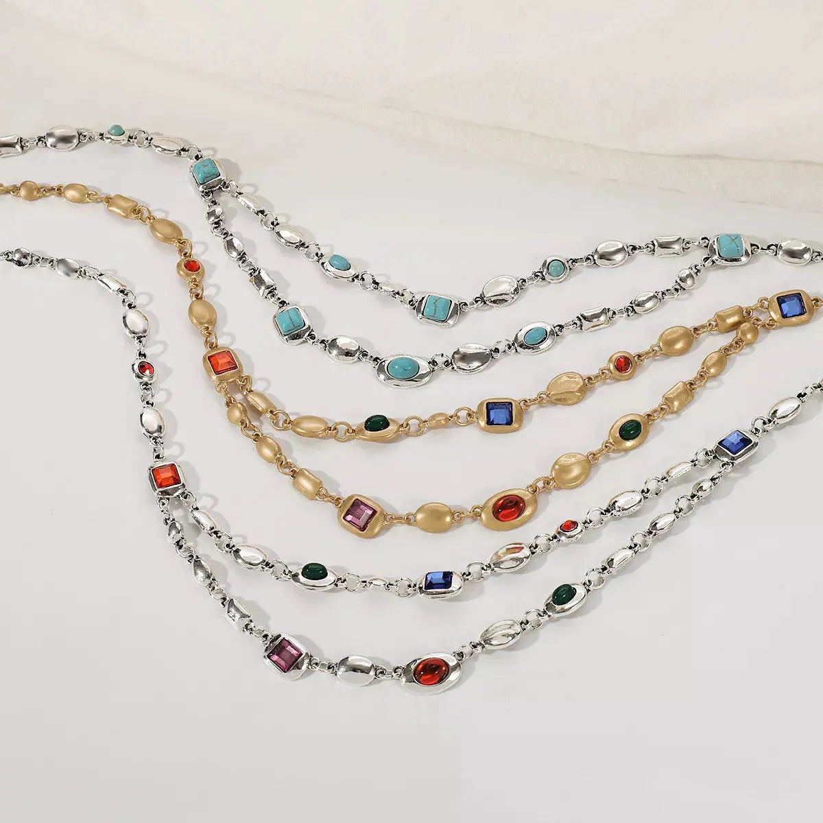 Vintage Multi-Gemstone Double Layered Necklace by Partner Labels