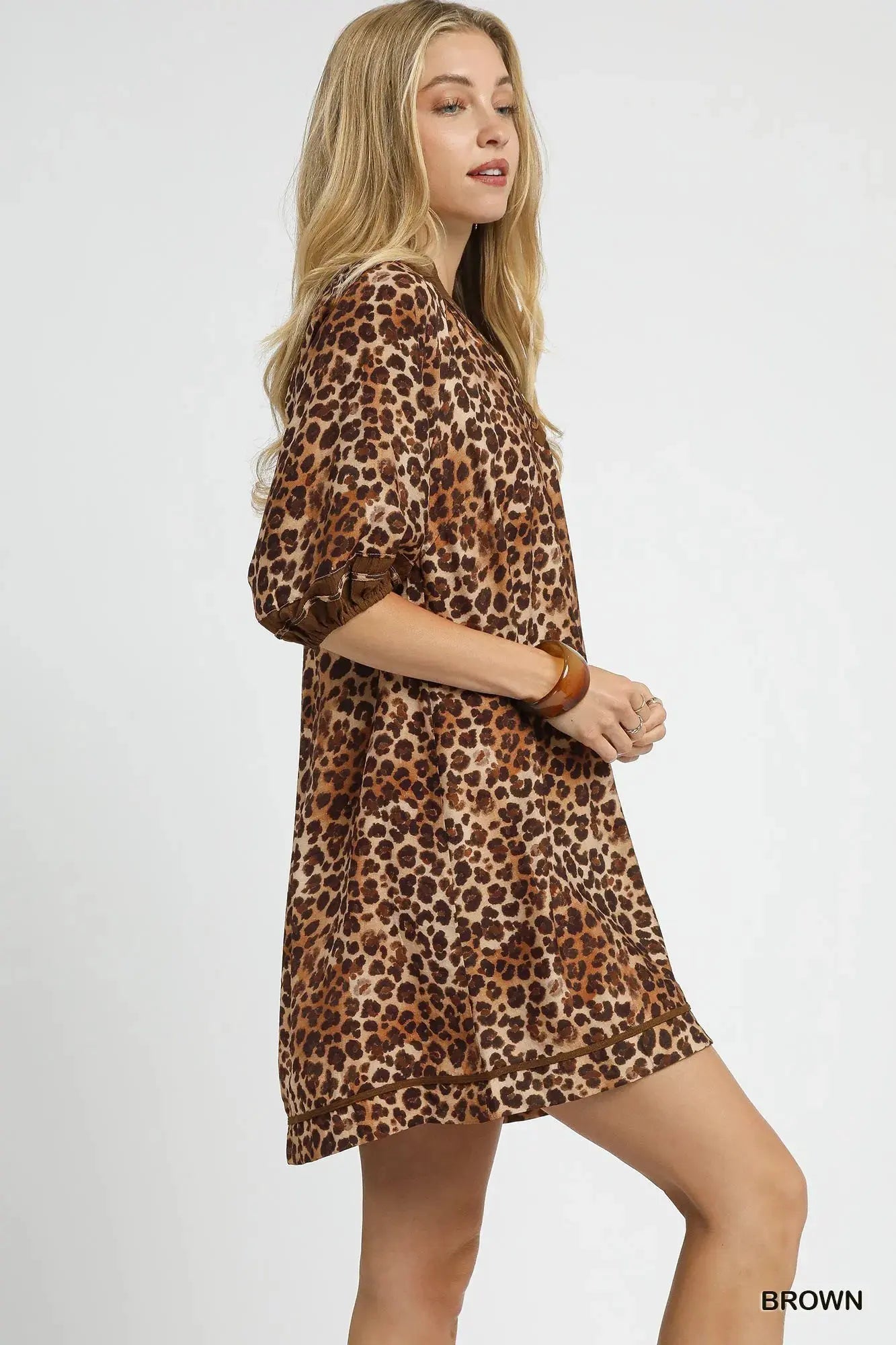 Umgee Full Size Leopard Print Mini Dress with Contrast Trim Plus Size by Umgee