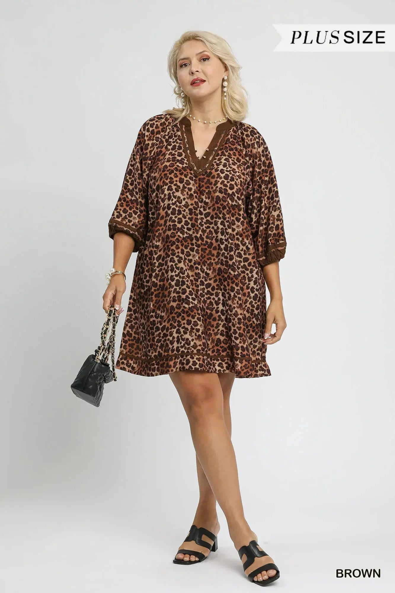 Umgee Full Size Leopard Print Mini Dress with Contrast Trim Plus Size by Umgee