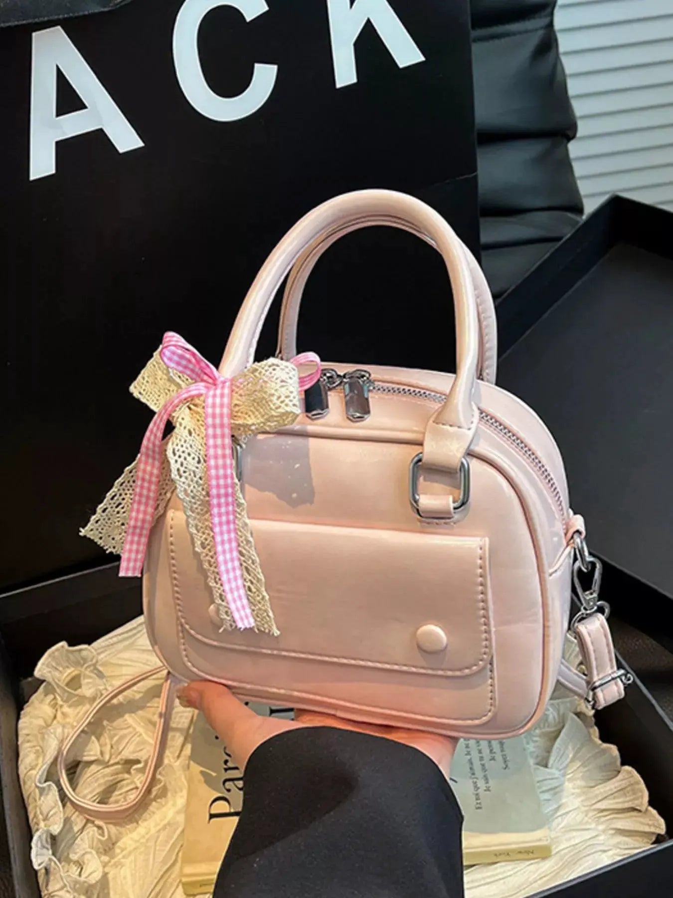Bow Decor Top Handle Handbag by Partner Label