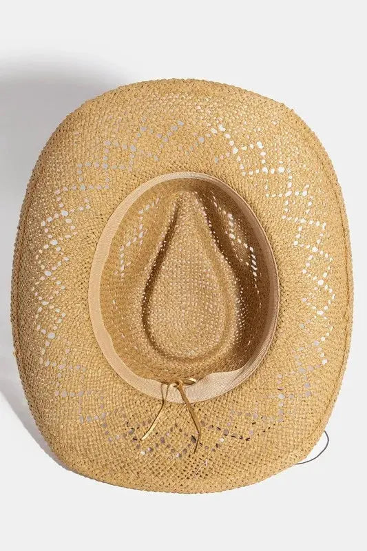 Fame Turquoise and Shell Star Beads Strap Western Straw Hat by Fame