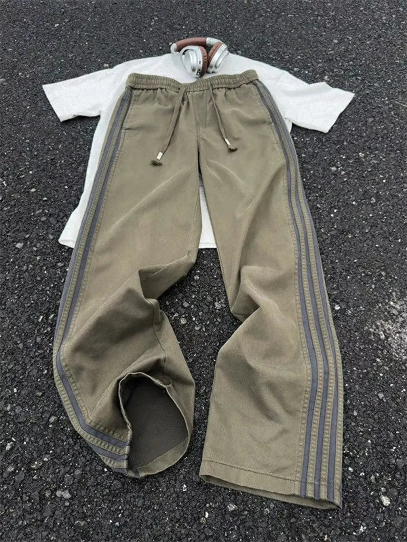 Men's Plus Size Casual Striped Wide-Leg Pants by Trendsi