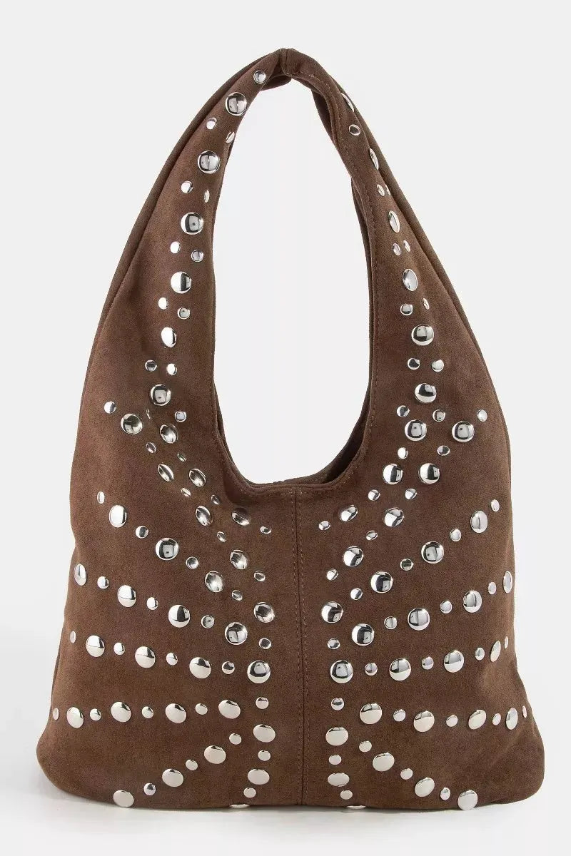Fame Grommet Studded Suede Shoulder Bag by Partner Label