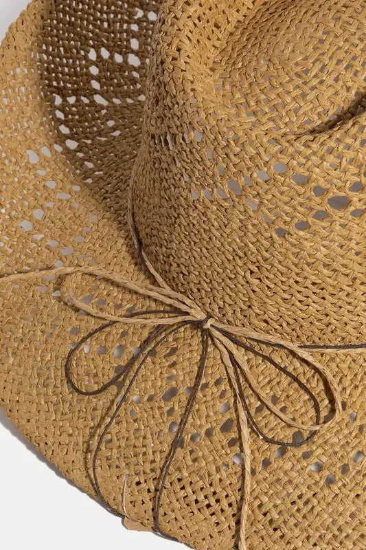 Fame Turquoise and Shell Star Beads Strap Western Straw Hat by Fame