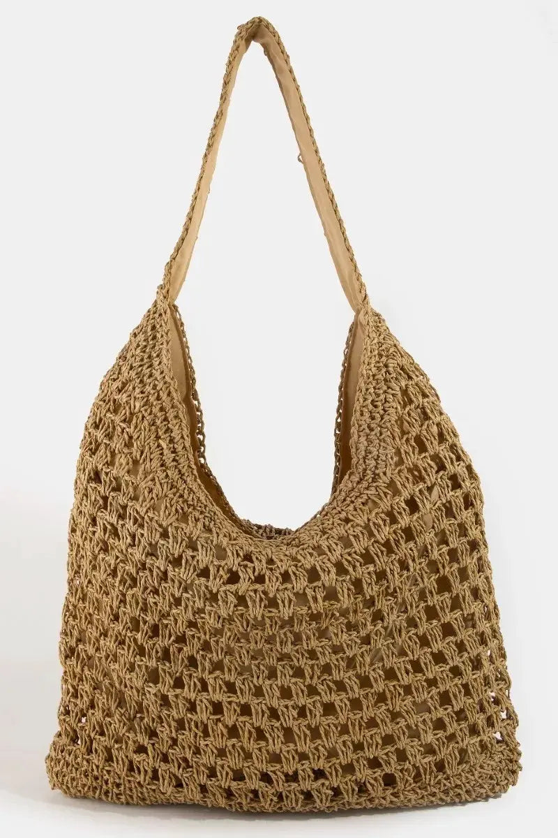Fame Intricate Straw Weave Large Shoulder Bag by Partner Label